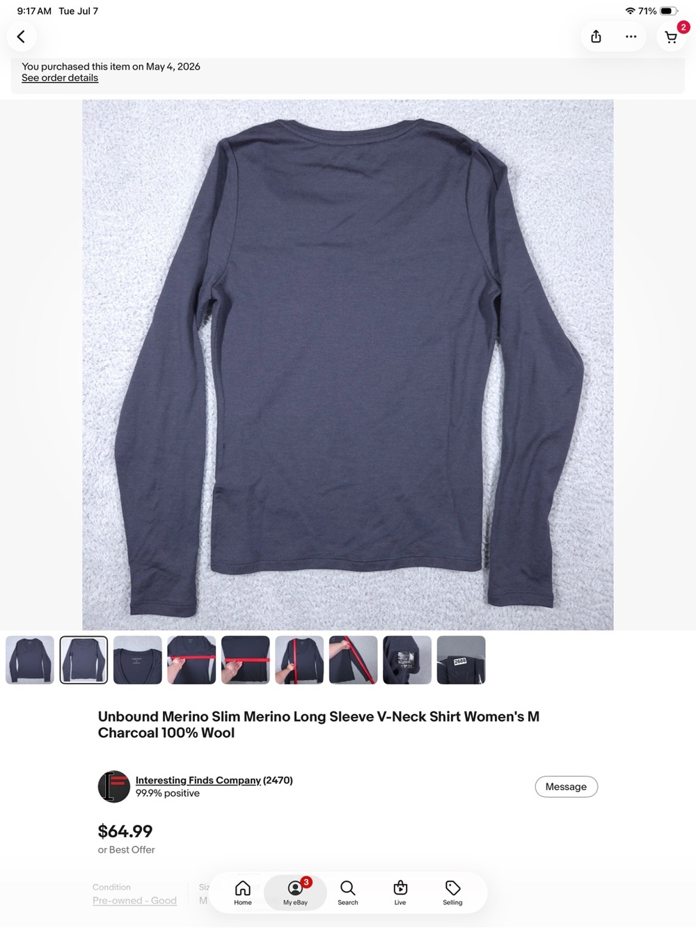 UNBOUND MERINO  100%. Charcoal Merino Long Sleeve V-Neck sweater/top.